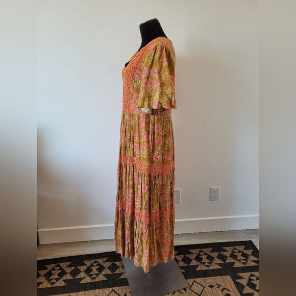 Downeast Floral Tiered Maxi Dress Bohemian Gypsy Hippie Cottage Prairie Large - Picture 4 of 14